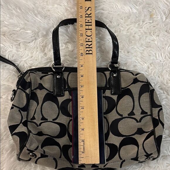 Coach Khaki Signature Striped Satchel Bag in New condition (missing long strap) - Picture 10 of 13